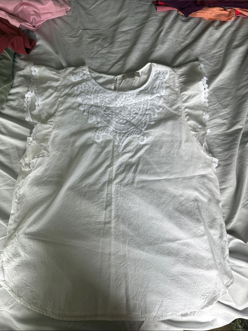 LOFT White Eyelet Embroidered Flutter Sleeve Blouse